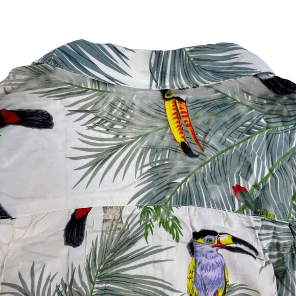 Vintage Paradise Found Hawaiian Shirt Mens Large Toucan Bird Palm All Over Print - Picture 7 of 9